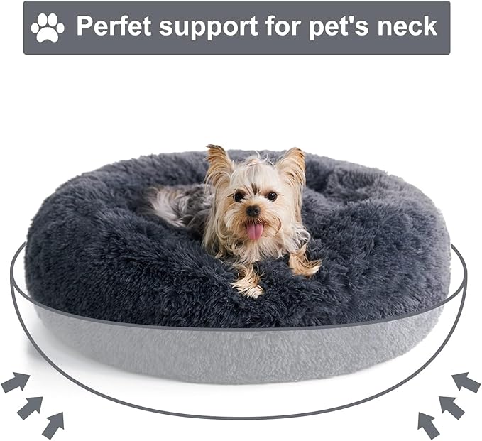 WNPETHOME Calming Dog Beds for Large Dogs, Anti-Anxiety Donut Large pet Bed, Fluffy Faux Fur Plush Pet Bed，Warming Cozy Soft Round Lagre Bed for Jumbo Dogs, Cat Cuddler Cushion Bed-Mewly Pet