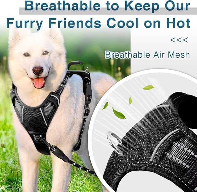 BARKBAY Dog Harness No Pull with ID Tag Pocket - Heavy Duty, Reflective, Easy Control for Large Dogs(Black,XL)-Mewly Pet