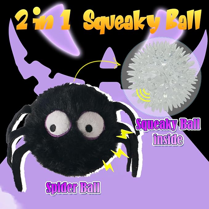 DKING 3Pack Squeaky Dog Balls,2 in1 Funny Puppy Ball Toys,Birthday Dog Toy for Small Medium Dogs (Halloween Ball)-Mewly Pet