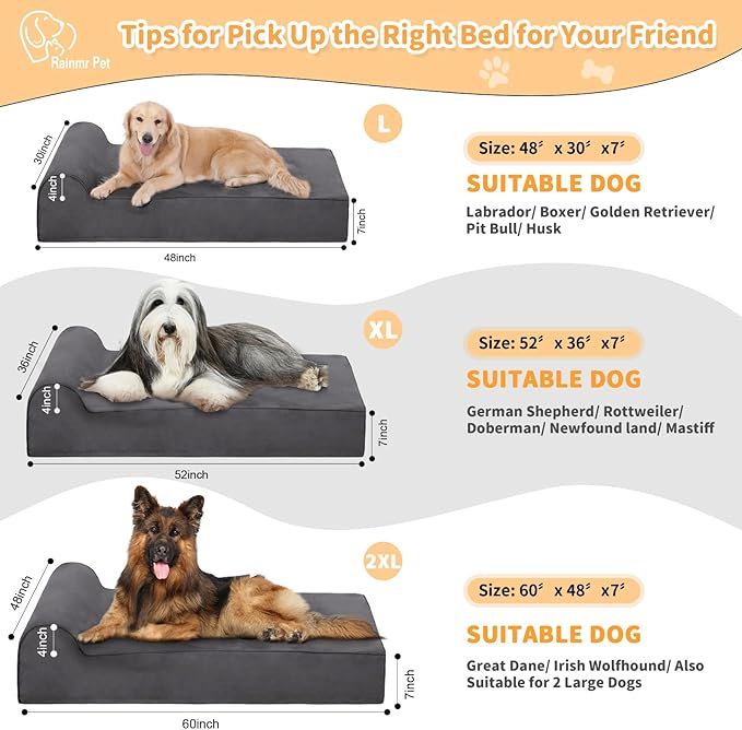 Orthopedic Dog Beds for Large Dogs, 7" Memory Foam Dog Beds with Waterproof Liner, Chew Proof Microsuede Cover, Removable and Washable, Nonskid Bottom, 60"x48" XXL Grey-Mewly Pet
