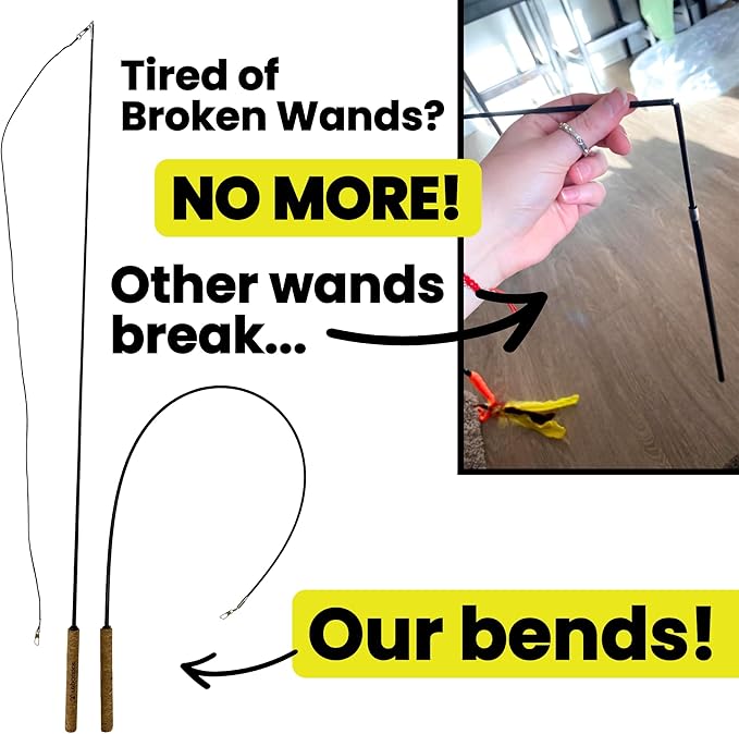 Forever Stick 2 Pack - The Unbreakable Cat Toy Wand, Extra Long Durable Interactive Cat Toy for Indoor Cats, Feather Kitten Toys for Bored Indoor Adult Cats, Bird Teaser Cat Accessories-Mewly Pet