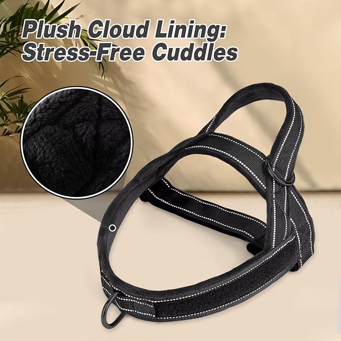 Forestpaw No Pull Dog Harness - Soft Flannel Padded Tactical Dog Vest Harness with Quick Release Buckle, Adjustable Reflective Pet Harness for Medium Large Dogs Walking Training,Black L-Mewly Pet
