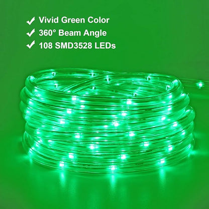 Green Rope Lights,16ft Waterproof, Connectable and Flexible LED Strip Lights with Advanced LEDs and Crystal-Clear Thick PVC Jacket, High Brightness, Great for Deck Pergola Handrail Bedroom