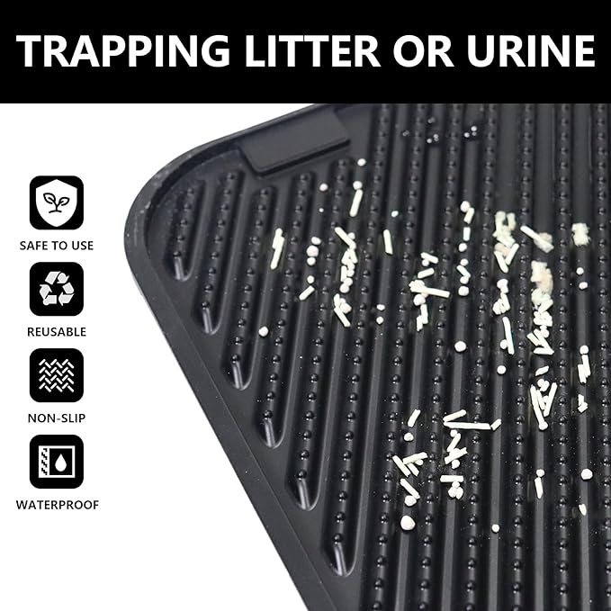 Silicone Cat Litter Mat, Scratch-Resistant Litter Trapping Mat, Waterproof & Non-Slip Litter Box Mat, Highly Effective for Collecting Litter, Easy to Clean for Indoor Use-Mewly Pet