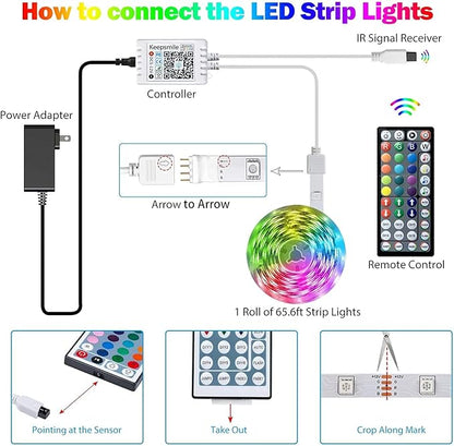 Tenmiro Led Lights for Bedroom, Music Sync LED Rope Lights APP Control with Remote, RGB Led Strip Lights for Room Kitchen Party Home Decoration (65.6ft)