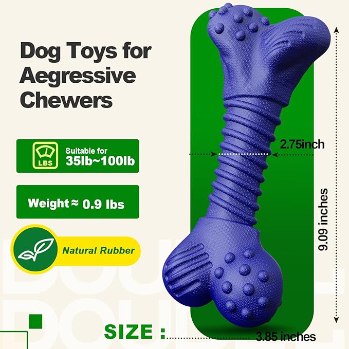 Dog Toys for Aggressive Chewers, Indestructible Chew Toys for Medium Large Dogs,Durable Rubber Dog Bones with Beef Flavor, Tough Dental Toy for Boredom Relief (Blue)-Mewly Pet