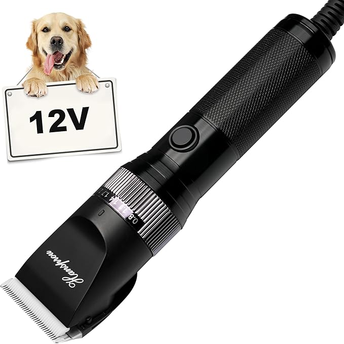 Dog Clippers for Grooming, 12V Professional Dog Clippers，Heavy Dutt Corded Pet Hair Trimmer Pet Trimmer for Thick Hair with Guard Combs Brush-Mewly Pet