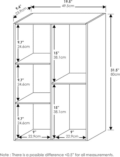 Furinno LUDER Book Shelf, 5-Cube Bookshelf, Reversible Bookcase, 9.4" x 19.5" x 31.5", for Living Room, Bedroom, Home Office, Blackwood
