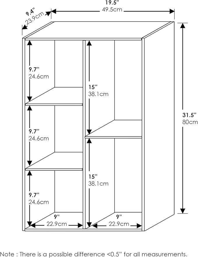 Furinno LUDER Book Shelf, 5-Cube Bookshelf, Reversible Bookcase, 9.4" x 19.5" x 31.5", for Living Room, Bedroom, Home Office, French Oak