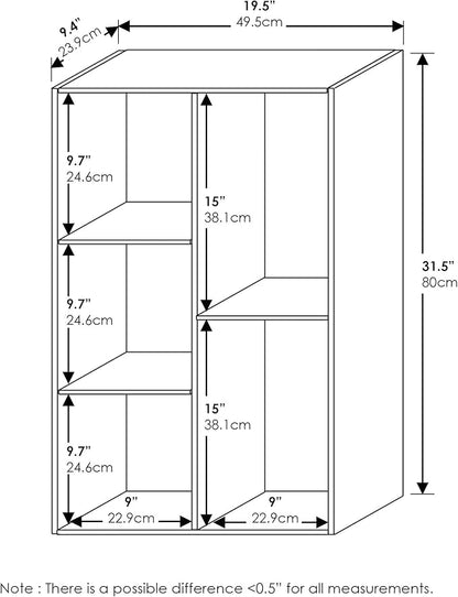Furinno LUDER Book Shelf, 5-Cube Bookshelf, Reversible Bookcase, 9.4" x 19.5" x 31.5", for Living Room, Bedroom, Home Office, French Oak