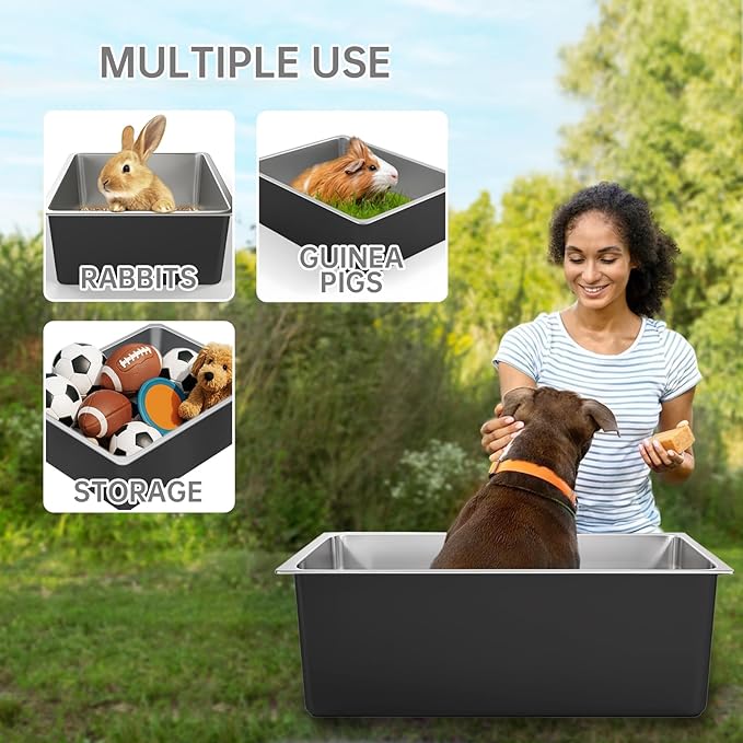 Ohtomber Stainless Steel Litter Box - High Sided Metal Cat Litter Box Pan, Never Absorbs Smell, Easy to Clean Non Stick Cat Litterbox Tray Toilet Pet Supplies for Indoor Kitty, Kitten, Rabbit, Puppy-Mewly Pet