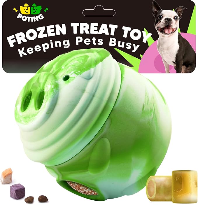 Dog Toy, Frozen Treat Toys, Treat Dispensing Chew Toy for Small Medium Large Dogs, Long-Lasting Interactive to Keep Pup Distracted & Reduces Anxiety, Freezable Fillable Dog Puzzle Toys - Green-Mewly Pet