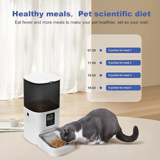 Automatic Cat Feeder, 6L Cat Food Dispenser with 10s Voice Recorder, Pet Feeder up to 8 Meals per Day, Timed Feeder with Dry Food Sealed Ring (Jade White, 6L)-Mewly Pet