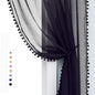 Treatmentex Pom-pom Sheer Black Curtains for Living Room 84 inches Length Modern Window Curtain Panels for Kids Room Drapes 1 Pair Rod Pocket