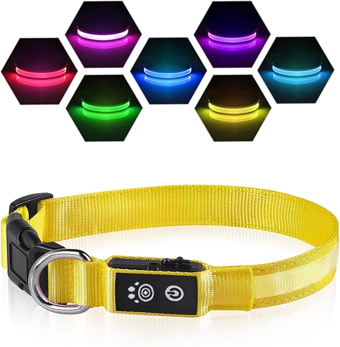 PcEoTllar Light up Dog Collar for Night Walking - LED Dog Collar Light Rechargeable Color Changing, Glow in The Dark Dog Collars Waterproof Glowing Dog Collars for Large Small Medium Dogs-Mewly Pet