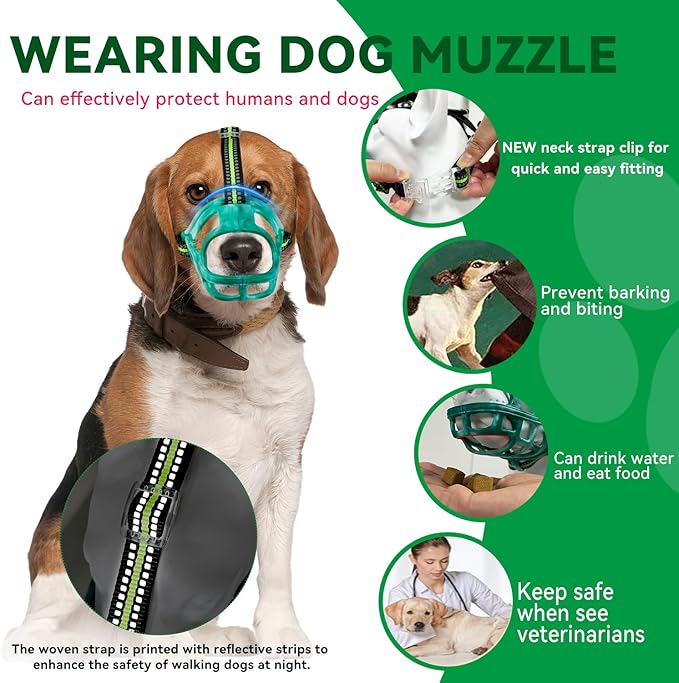 Dog Muzzle, Basket Muzzle for Small Medium Large Dogs, Anti-Biting and Chewing, Lightweight & Sturdy Cage Design, Allows Panting & Drinking, Ideal for Grooming & Training(Green Size XL)-Mewly Pet