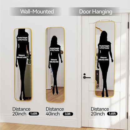 47x14 Mirror Rectangle Full Body Length Door Hanging Wall Mounted Aluminum Alloy Metal Frame Dressing Make-up Mirrors for Entryway Bedroom Bathroom Living Room 47 14 inch Gold