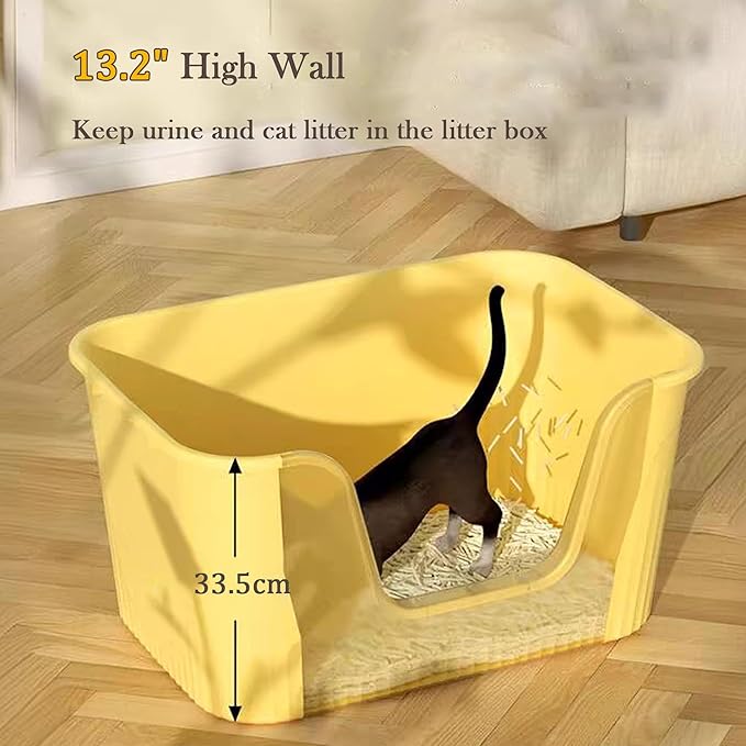 Vealind Jumbo Litter Box, XL Litter Boxes for Big Cats, Extra Large Space, High Sided Litter Pan, Leak-Proof & Anti-Splashing, Easy Clean & Durable (25” * 17” * 13” Yellow)-Mewly Pet