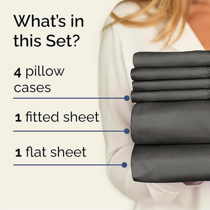 Queen 6 Piece Sheet Set - Comfy Breathable & Cooling - Ultra-Soft Hotel Luxury Bedding Set with 8-16 Inch Deep Pockets - 1 Flat & 1 Fitted Sheet & 4 Pillowcases - Wrinkle Free & Easy Care - Charcoal