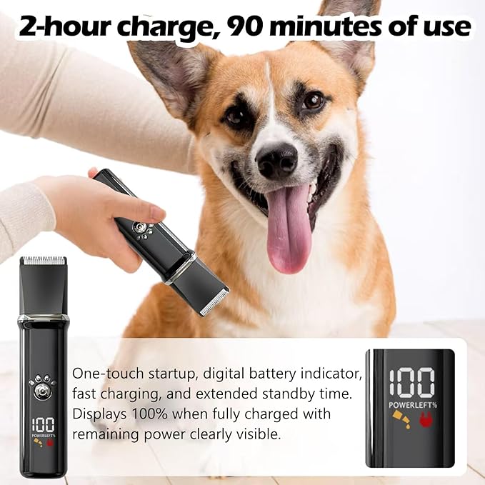 Dog Clippers Grooming Kit - Low Noise, Cordless Electric Trimmer with Nail Grinder for Dogs & Cats, 4 in 1 Rechargeable Clippers for Paws, Ears, Face and Matted Hair (Black)-Mewly Pet