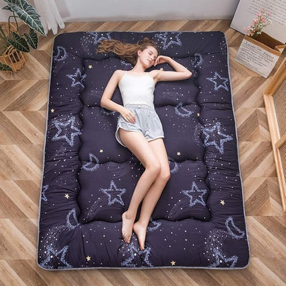 MAXYOYO Japanese Futon Mattress Floor Mattress Sleeping Pad Foldable Bed Roll Up Camping Cushion Floor Lounger Bed Couches and Sofas Couch Topper, Moon and Star, Twin Size