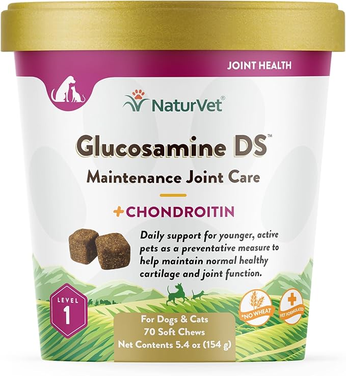NaturVet Glucosamine DS Level 1 Maintenance, Joint Care Support Supplement for Dogs and Cats, Soft Chews, Made in The USA-Mewly Pet