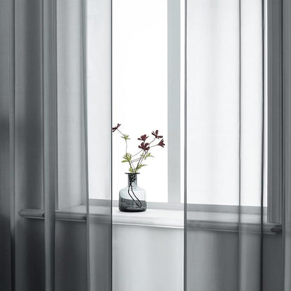 DUALIFE Charcoal Grey Sheer Curtains Grommet,Look Semi Sheer Windows Panels,Elegant Solid Color Touch Soft Drapes, 52X96 Inch for Living Room Bedroom,Set of 2 Panels
