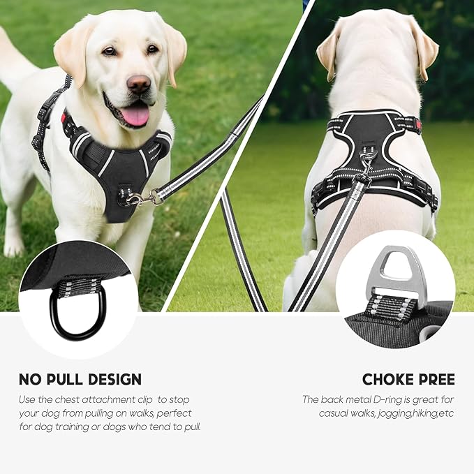 Timos Dog Harness, No-Pull Pet Harness with 2 Leash Clips, 3 Snap Buckles Adjustable Soft Padded Dog Vest, Reflective No-Choke Pet Oxford Vest with Easy Control Handle for Small Medium Large Dogs-Mewly Pet