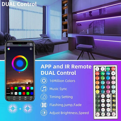 KSIPZE 100ft Led Strip Lights RGB Music Sync Color Changing Bluetooth Led Lights with Smart App Control Remote Led Lights for Bedroom Room Lighting Flexible Home Décor