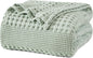 PHF 100% Cotton Waffle Weave Blanket Twin Size for Bed, Soft Lightweight & Breathable, All-Season Comfort, Luxury Aesthetic Woven Bedding for Home Decor, 66"x90", Mint Green