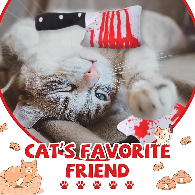 Honoson 8 Pcs Knife Cat Chew Toys Catnip Toys Interactive Stuffed Kitten Chew Toys Teething Resistant for Christmas Halloween Indoor Kitten Cats Boredom Relief Teeth Cleaning(Knife Pattern)-Mewly Pet