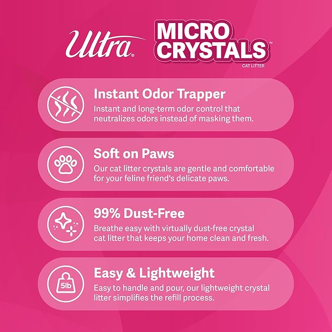 Ultra Micro Crystals Cat Litter - 99.9% Dust Free, Soft on Paws, Fragrance Free - 5 Lbs.-Mewly Pet