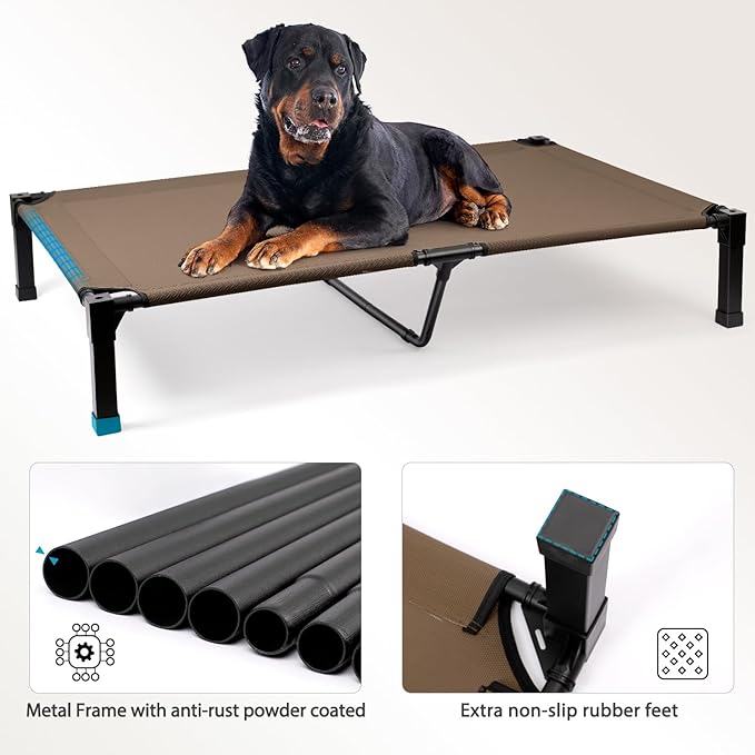 Heeyoo Elevated Dog Bed, Cooling Raised Pet Cot with Chew Proof Washable Breathable Mesh and Metal Frame, Portable Dog Cot Bed with No-Slip Feet for Outdoor or Indoor Use-Mewly Pet