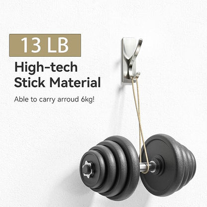 Self Adhesive Coat Hooks for Hanging: Heavy Duty Stainless Wall Hook for Towel, Backpack, Hat, Sturdy Metal Hanger for Bathroom, Bedroom, Door, Brushed Nickel 10 Pack