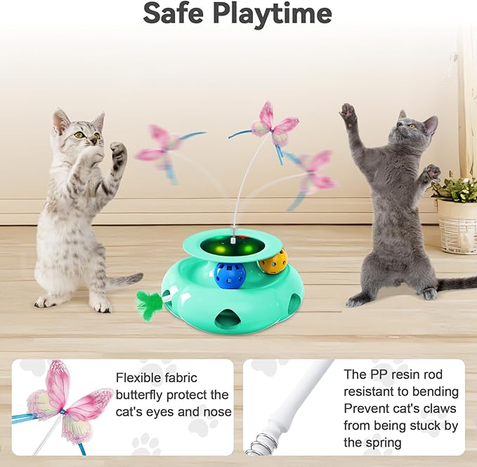 Cat Toys Interactive Rechargeable 3in1 Whack a Mole Cat Toy, Fluttering Butterfly, Track Balls, Touch Activated Automatic Kitten Toys for Indoor Cats-Mewly Pet