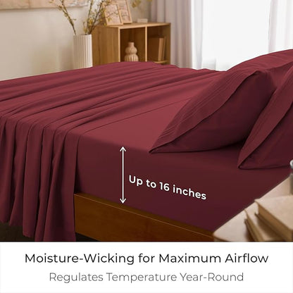 Mellanni Queen Sheets Set - 4 PC Iconic Collection Bedding - Hotel Luxury, Extra Soft, Cooling Bed Sheets - Wrinkle, Fade, Stain Resistant (Queen, Brick Red)