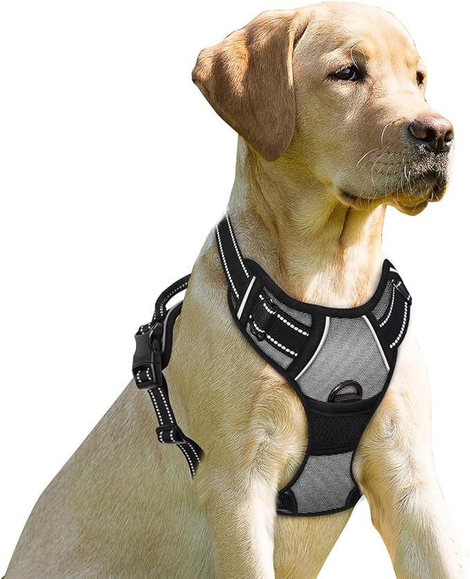BARKBAY No Pull Dog Harness Front Clip Heavy Duty Reflective Easy Control Handle for Large Dog Walking(Dark Grey,S)-Mewly Pet