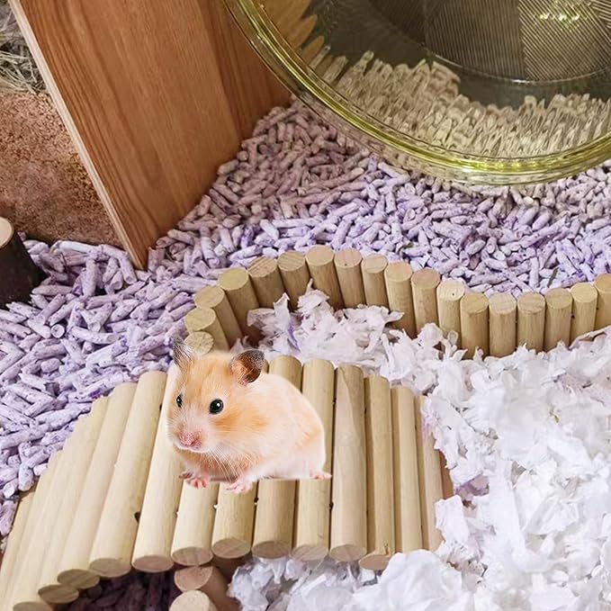 PIVBY 2PCS Wooden Hamster Ladder Bridge, Flexible Wood Tunnel Hide, Hamster Chew Toys for Small Animals Guinea Pig, Rat, Chinchilla, Gerbil, Mice, Mouse (Natural)-Mewly Pet