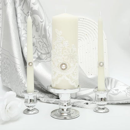 Silver Unity Candle Holder - Glass Candle Holders for Pillar Candles Taper Candles, Glass Candlestick Holders Set of 3, Clear Glass Candlestick Holder for Wedding Table Dinning Church Centerpiece