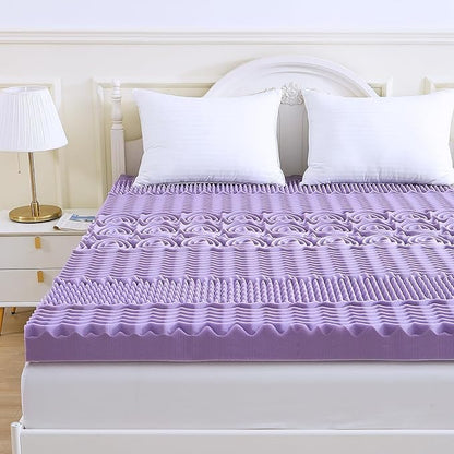 MUXHOMO 3 Inch 7-Zone Full Mattress Topper, Egg Crate Foam Mattress Topper Full Size for Back Pain, Lavender Cooling Gel Infused Bed Pad, CertiPUR-US and Oeko-TEX Certification (54"×75")