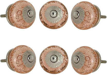 Perilla Home Set of 6 Pink Bubble Crystal Glass Knob for Kitchen Cabinets - Crystal Glass Handles and Pull Knob for Dresser Drawer | Living Room | Kitchen | Bathroom | Closet Cupboard Furniture