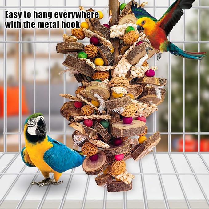 Extra Large Bird Parrot Toys- 21.7 inch Multicolored Natural Wooden Walnut Parrot Chewing Toy Suggested for Macaws cokatoos, African Grey and a Variety of Amazon Parrots. (Large Size)-Mewly Pet