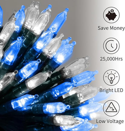 Battery Operated Christmas Lights 2 Pack 18 Feet 50 LED Clear Mini String Lights with 8 Modes Waterproof Tree Lights for Xmas Outdoor Indoor Holiday Party Garden Decor, Blue & White