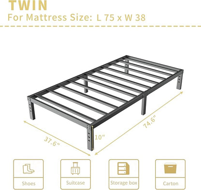 ALDRICH 10 Inch Metal Twin Bed Frame - Single Black Basic Steel Slats Platform, Easy Assembly Heavy Duty Noise Free Bedframes, No Box Spring Needed
