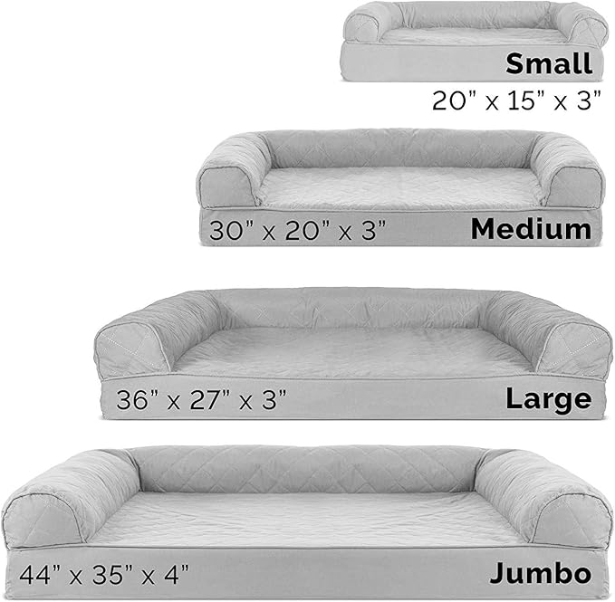 Furhaven Cooling Gel Dog Bed for Medium/Small Dogs w/ Removable Bolsters & Washable Cover, For Dogs Up to 35 lbs - Quilted Sofa - Silver Gray, Medium-Mewly Pet