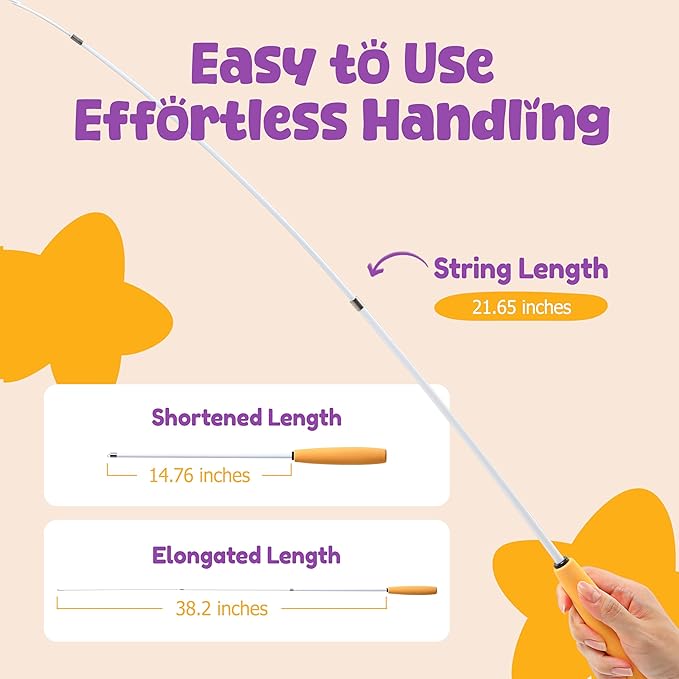 Cat Feather Wand Toy - 38" Retractable Cat Wand Toy with Orange Feather Flower Teaser Refill for Indoor Cats and Interactive Play-Mewly Pet