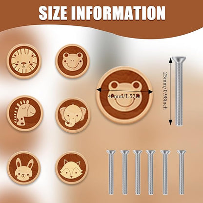 6 Pack Wooden Cartoon Animal Cabinet Knob 40MM/1.57" Kids Dresser Knobs Dresser Handle Drawer Knobs for Nursery