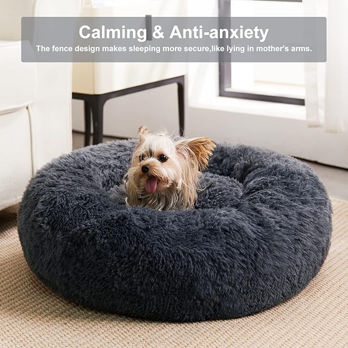 WNPETHOME Calming Dog Beds for Large Dogs, Anti-Anxiety Donut Large Pet Bed, Fluffy Faux Fur Plush Dog Bed，Warming Cozy Soft Round Pet Bed for Jumbo Dogs, Cat Cuddler Cushion Bed-Mewly Pet