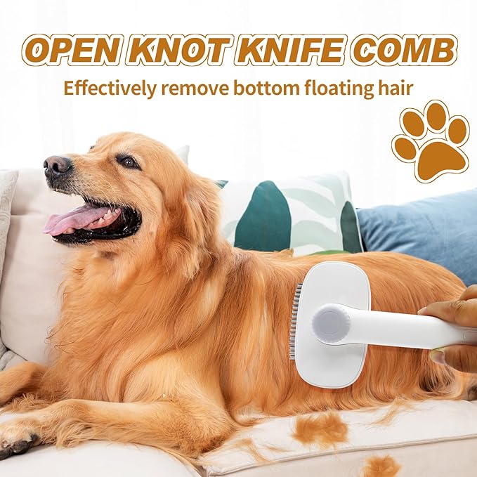 TemApex 2-in-1 Self Cleaning Shedding Brush & Dematting Comb for Long Haired Cats and Dogs, Pet Grooming Deshedding Brush for Dog and Cat Removes Loose Fur & Tangles-Mewly Pet