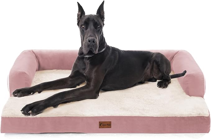 XXL Dog Bed with Bolsters, Orthopedic Dog Beds for Extra Large Dogs, Waterproof Dogs Beds XLarge with Removable Washable Cover, Nonskid Bottom (XX-Large,Pink)-Mewly Pet